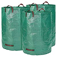 Glorytec Saco de jardín de 3 x 300 litros – con doble suelo – 4 asas resistentes – Saco de basura de jardín de tejido de…